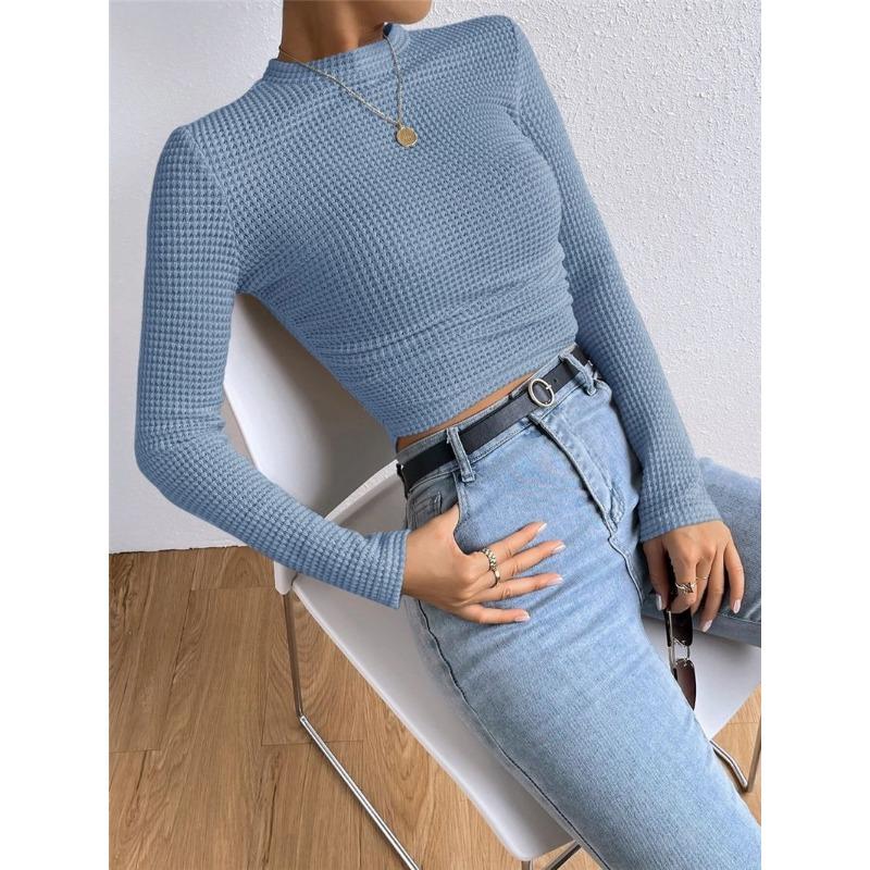 Vielseitiges Slim-Fit Damen-T-Shirt mit Karomuster und langen Ärmeln
