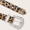 Leopards Print Rhinestones Belt With Pin Buckles for Women and Men Soft PU Adjustable Waistband