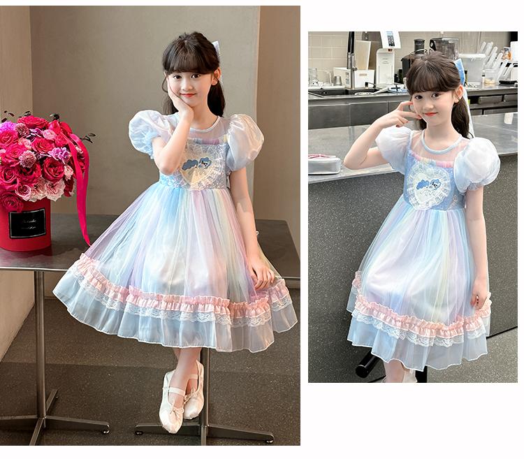Girls' dress summer 2026 new style girls' big girl summer trendy bubble sleeves ponytail dress summer princess dress trend