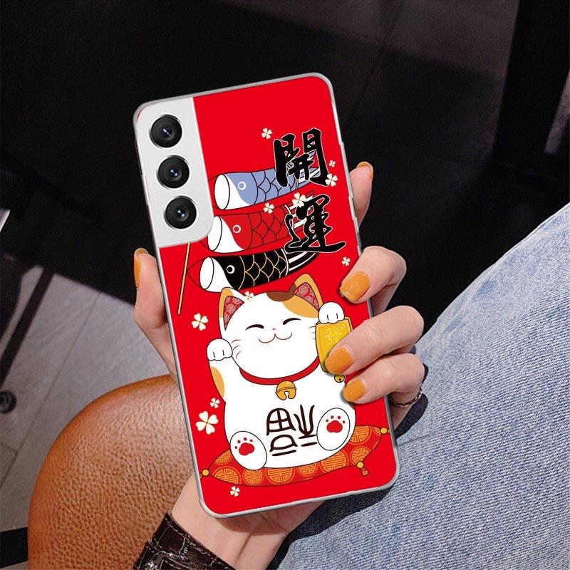 Lucky Cat Maneki Neko Japanese Phnoe Case for Samsung Galaxy S26 S25 Edge S23 S24 Ultra S22 Plus S21 S20 FE Unique Cover Soft Co