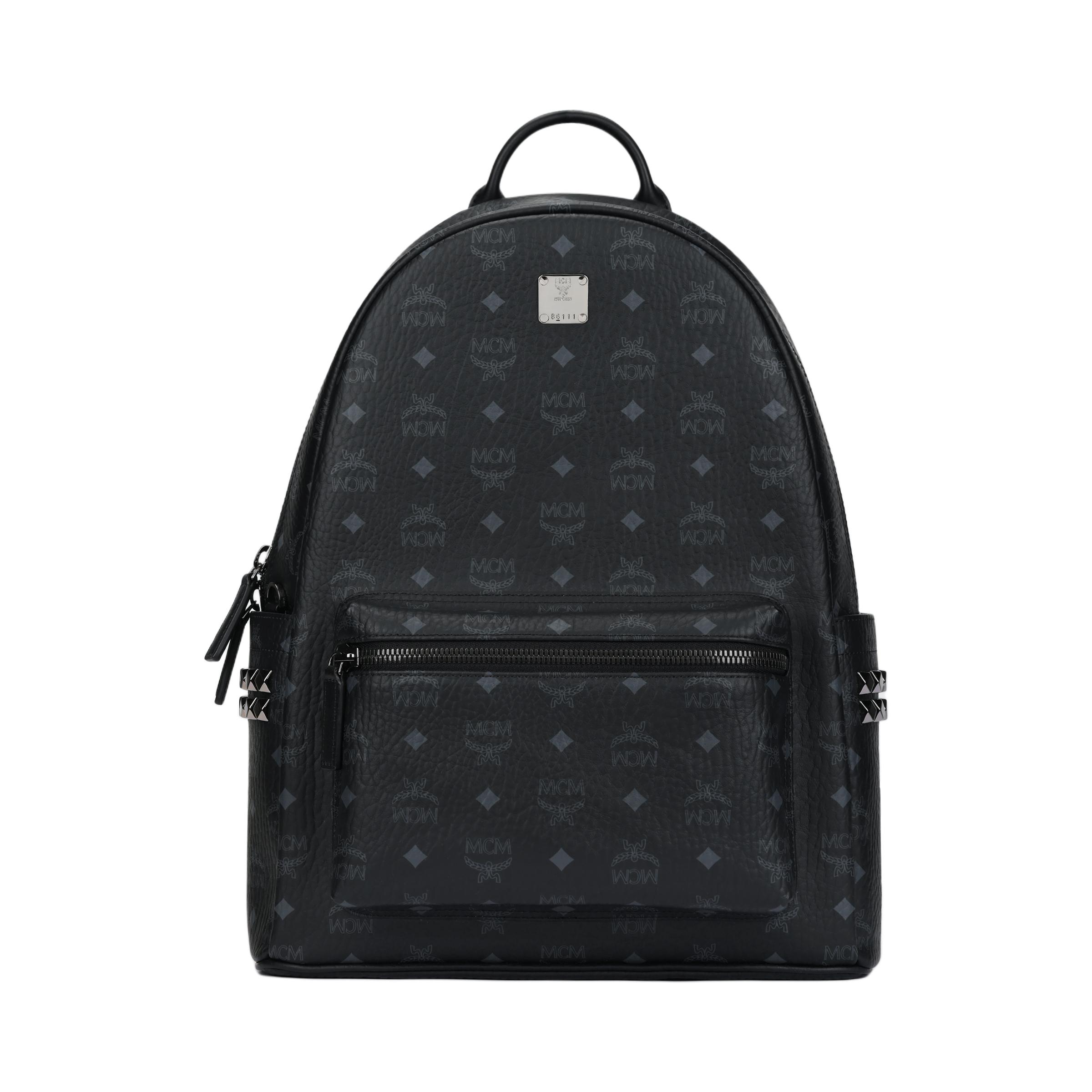 

MCM Stark Studded Side Buckle Gray Print Monogram Coated Canvas And Napa Leather Trim Backpack Unisex backpack Black MMKAAVE09BK001 Basic Set (Bag+Dust Bag)
