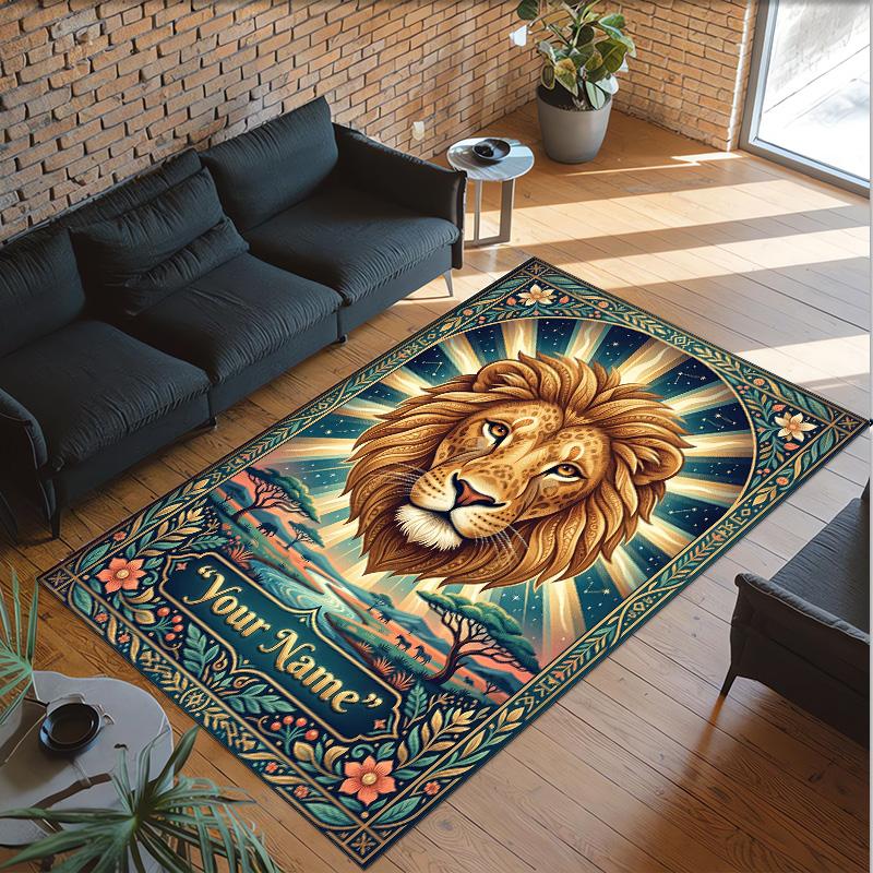 Leopard Theme Crystal Velvet Floor Rug Personalized Custom Name Text Warm Carpet Home Decoration