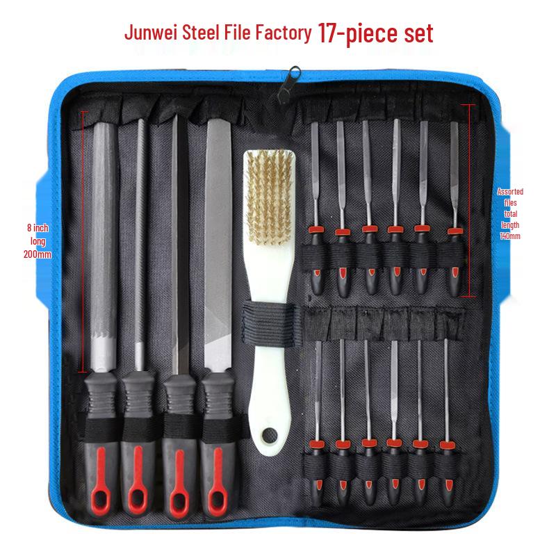 19-Piece Metal Steel File Set: Includes Flat, Triangular, and Semicircular Files for Grinding Iron