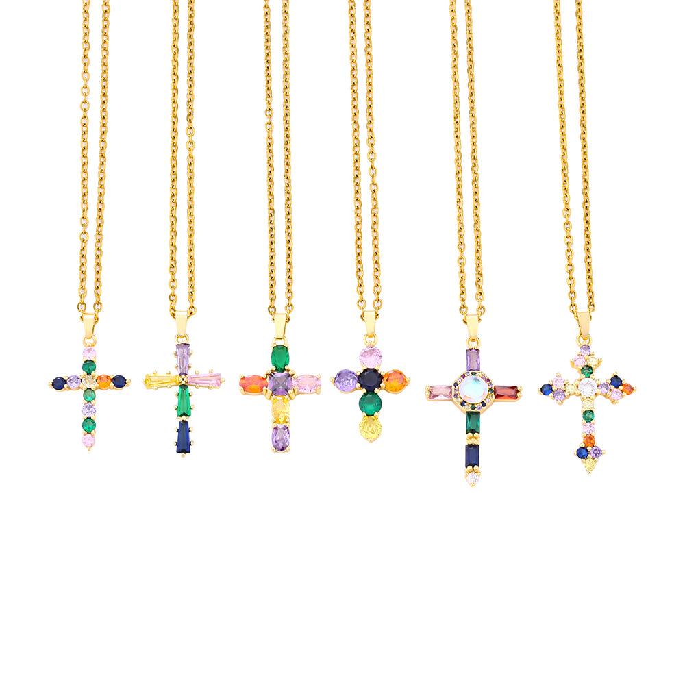 Fashion mixed color zircon cross pendant necklace WOMEN'S simple trendy unique ornament
