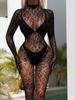 European & American Sexy Long-Sleeved Fishnet Bodysuit with Closed Crotch