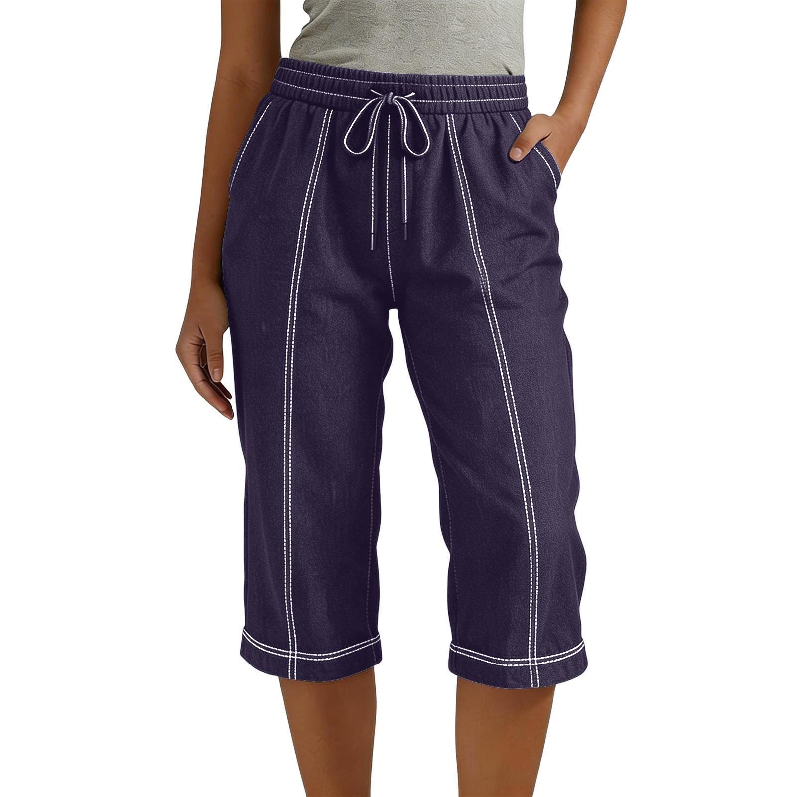 

Women s Fashion -Color Loose-Fit Tie-Waist Casual Cropped Pants XXL тёмно-синий