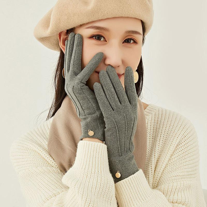 Elegant Women Autumn Winter Full Finger Touch Screen Glove Outdoor Sport Cycling Thin German Velvet Warm Driving Mitten