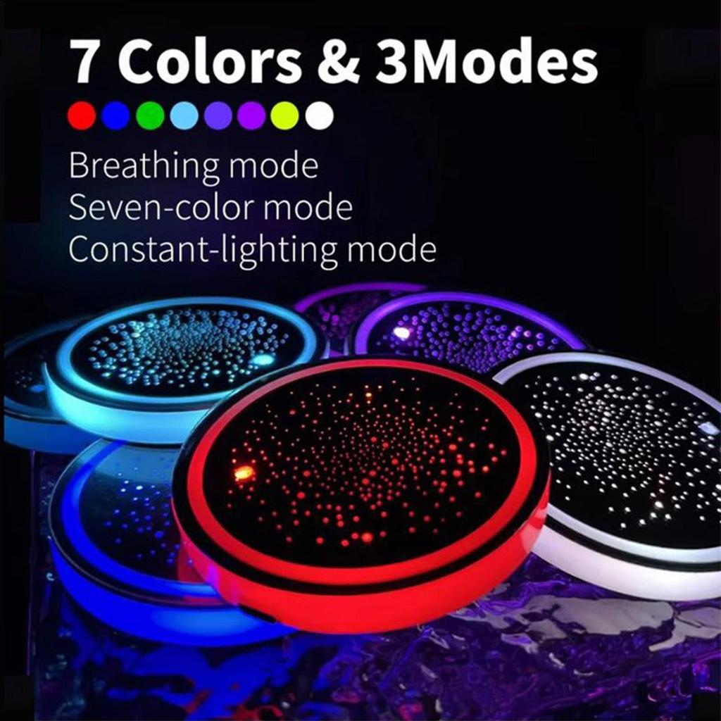 Rechargeable 7 Color Light Up Coasters 3 Mode LED Interior Ambient Light Cup Holder Insert Water Coasters Cup Pad Decoration