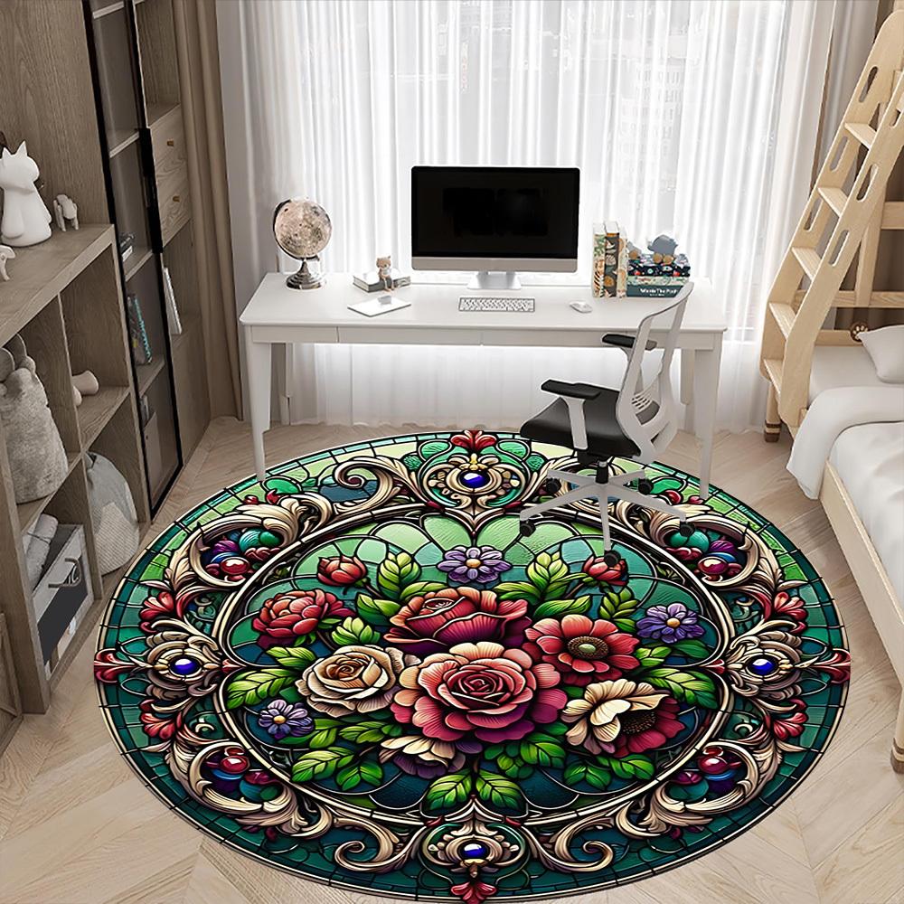 1PC Floral Ornament Chair Carpet for Office Non-Slip, Lightweight, Machine Washable Rug for Office, Sleeping, Room - Holiday Decoryy251009074
