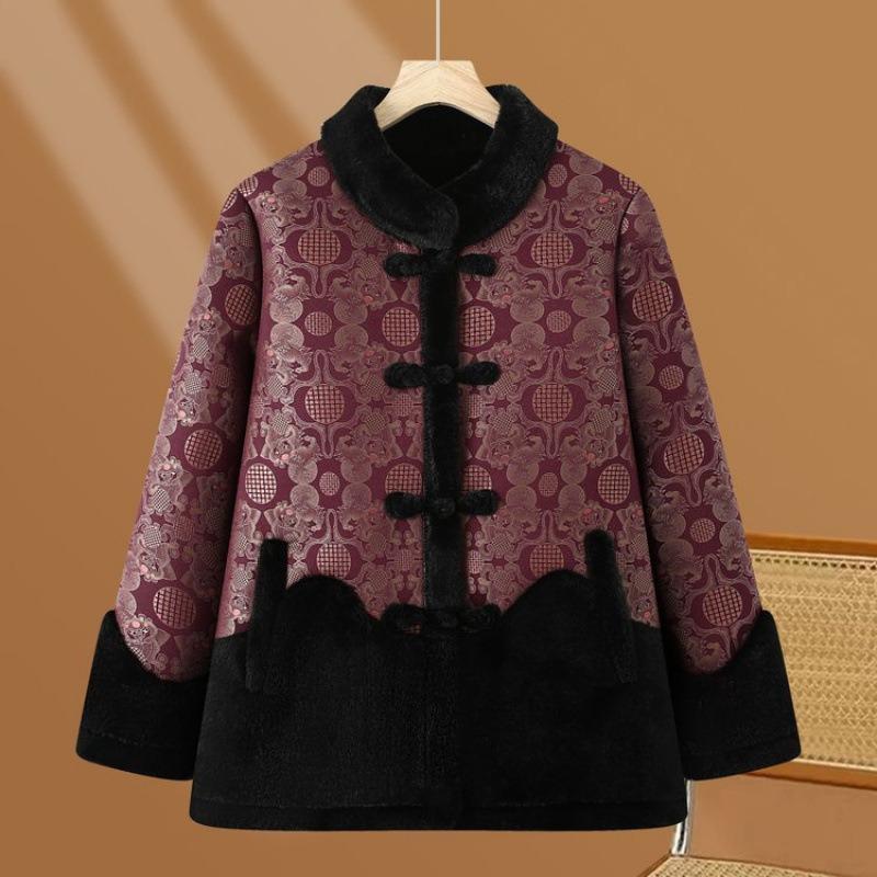 

Зимняя одежда для среднего и пожилого возраста, шуба с меховой подкладкой, бархатная стеганая куртка, утолщенная стеганая одежда, теплая одежда для пожилой женщины 5XL [recommended 150-80kg] фуксия