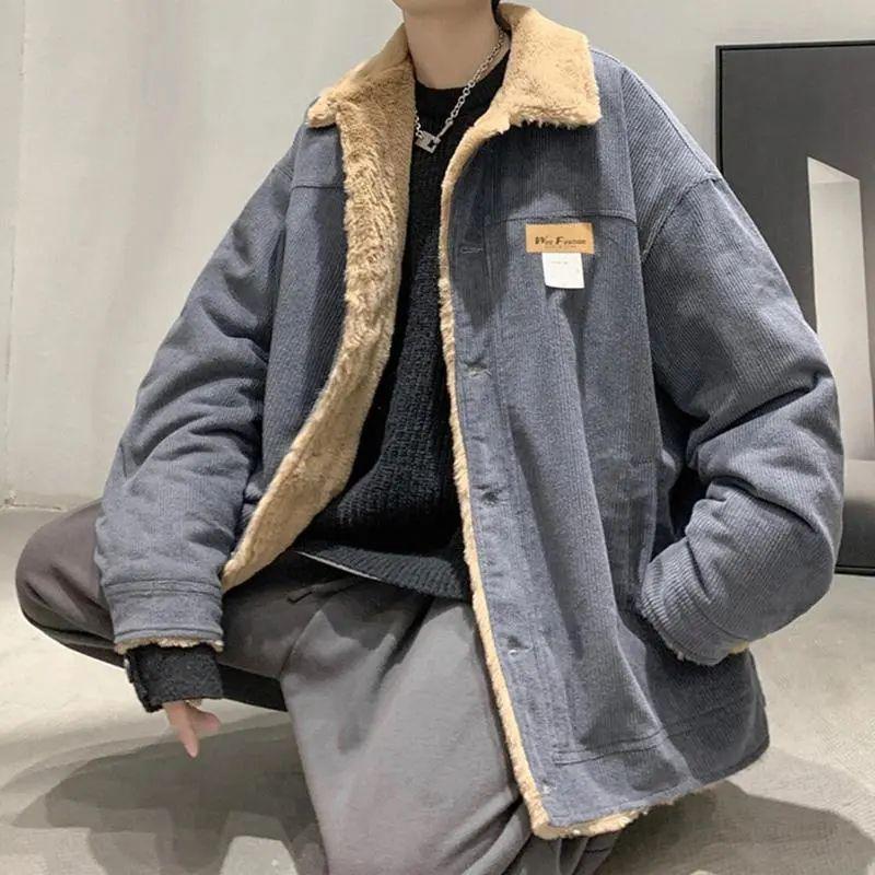 

Мужская утолщенная вельветовая куртка из овчины - Зимняя мода, Трендовый ретро американский и японский стиль 2XL