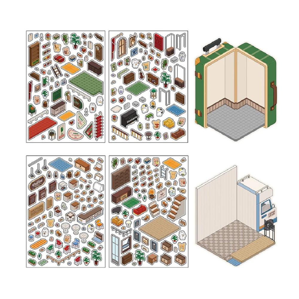 

2Style 3Pcs/bag Kawaii Cute Mini 2.5D Scenography Stickers Kids DIY Hand Account Entertainment Sticker Decorative Collage