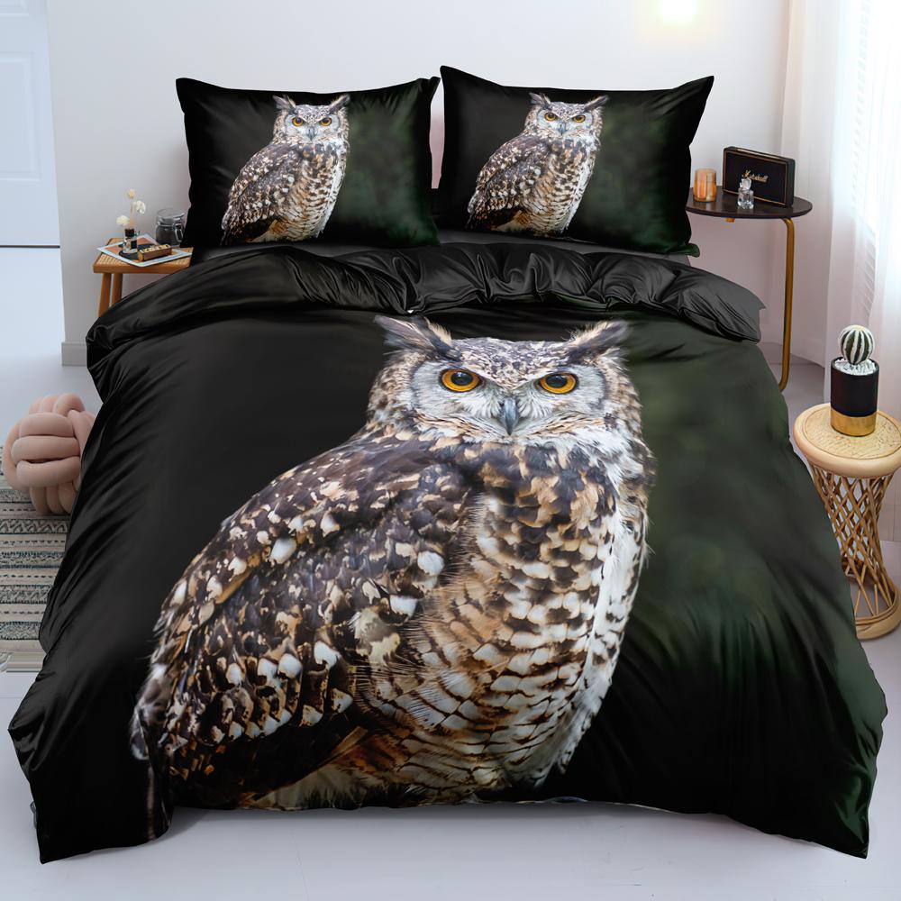 

Comforter Animal Owl Queen/King Size Cute Taupe Owl Bedding Set For Kids Nocturnal Creatures Bedroom Decor Comforter (quilt)-EU Single(135*200cm)3pcs
