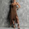 Women's Summer Sleeveless Dress Spaghetti Strap Irregular Hem High Split Backless Midi Dress Casual Beachwear