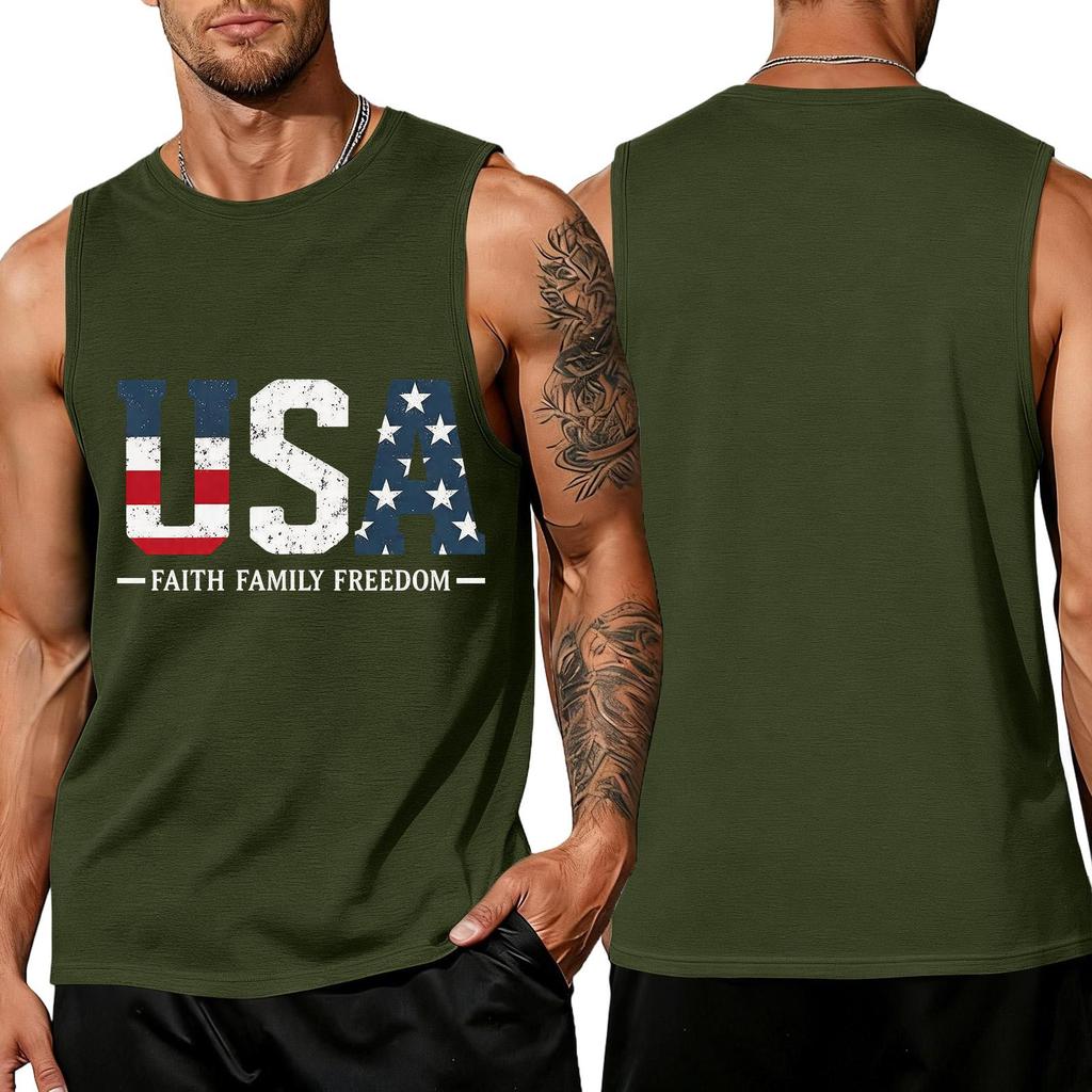 T-shirt sans manches imprimé drapeau du Jour de l'Indépendance, Débardeur décontracté ample pour hommes, pour l'été au quotidien