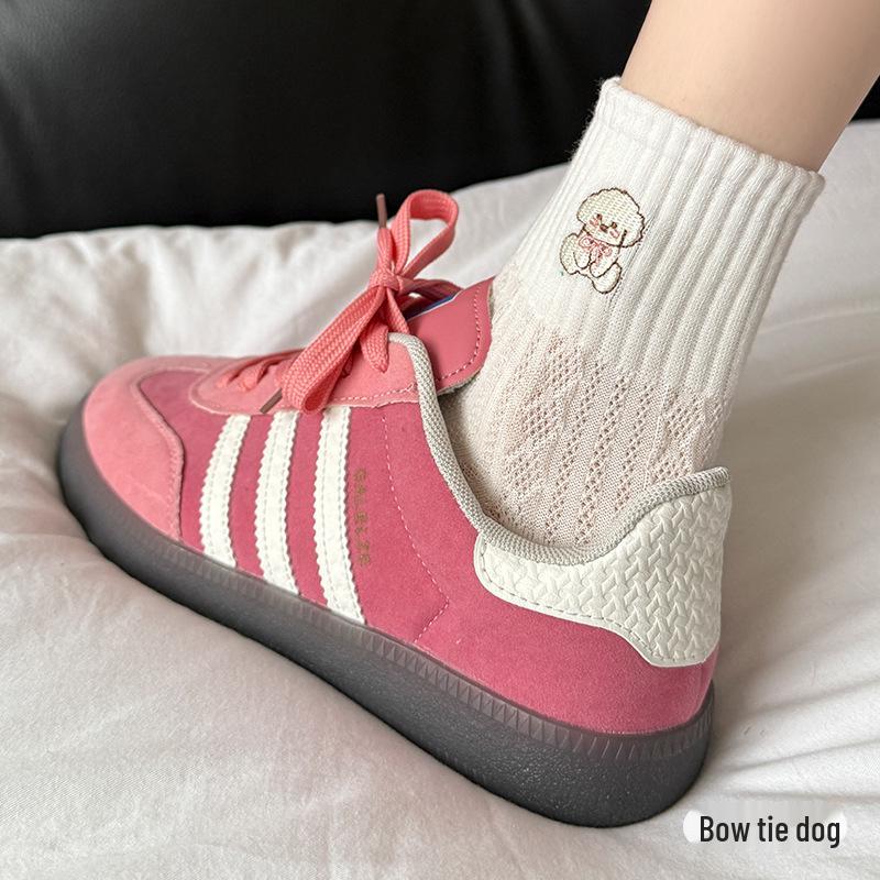 Women's Spring & Autumn Cotton Mid-Tube Socks - Japanese Style with Cute Cartoon Bunny Embroidery