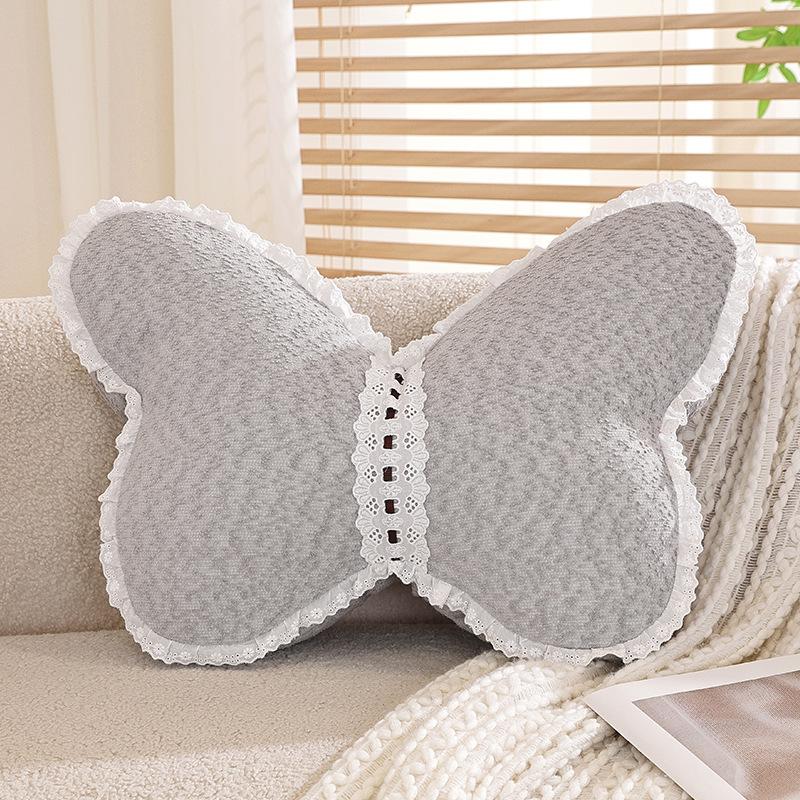 

Плюшевая подушка-бабочка из шенилла, окрашенной пряжи, большая, однотонная, с прострочкой, мягкая подушка, декоративная подушка для дивана 60*40cm светло-серый