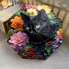 0106 Floral Black Cat  pattern, automatic folding umbrella, portable and foldable design, 8 ribs, a Christmas or birthday gift.