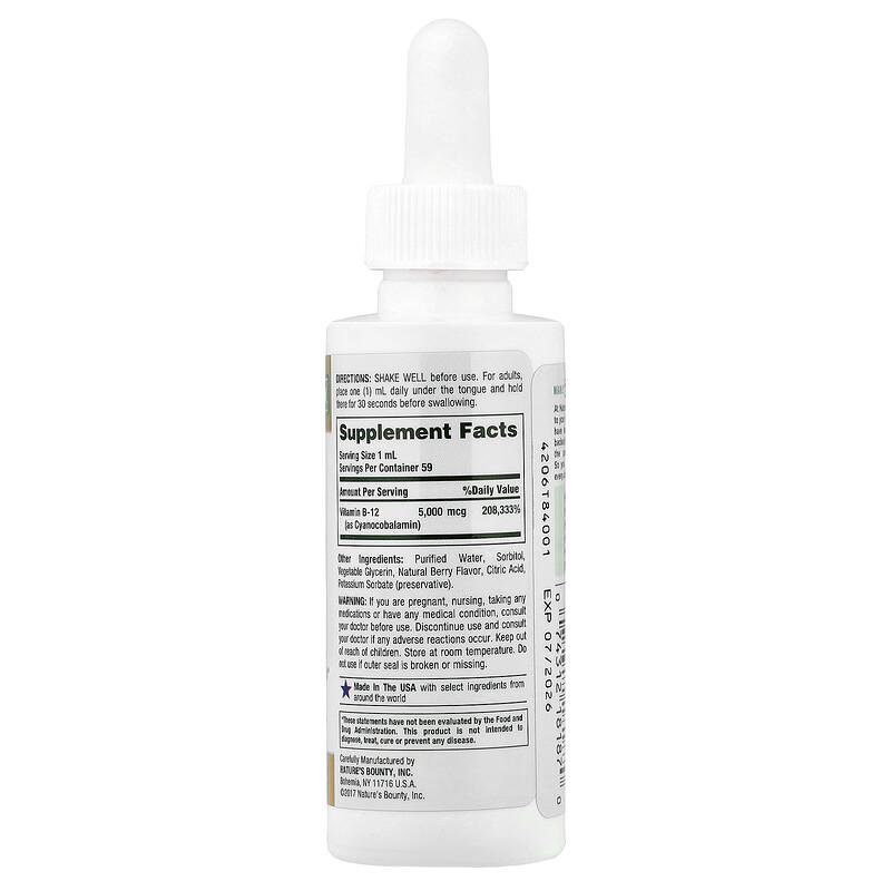 B-12, Sublingual Liquid, 5,000 Mcg, 2 Fl Oz (59 Ml)