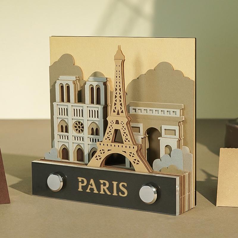 

3D Paris Architecture Sticky Notes Pad - Paper Carving Desk Ornament & Calendar Gift
