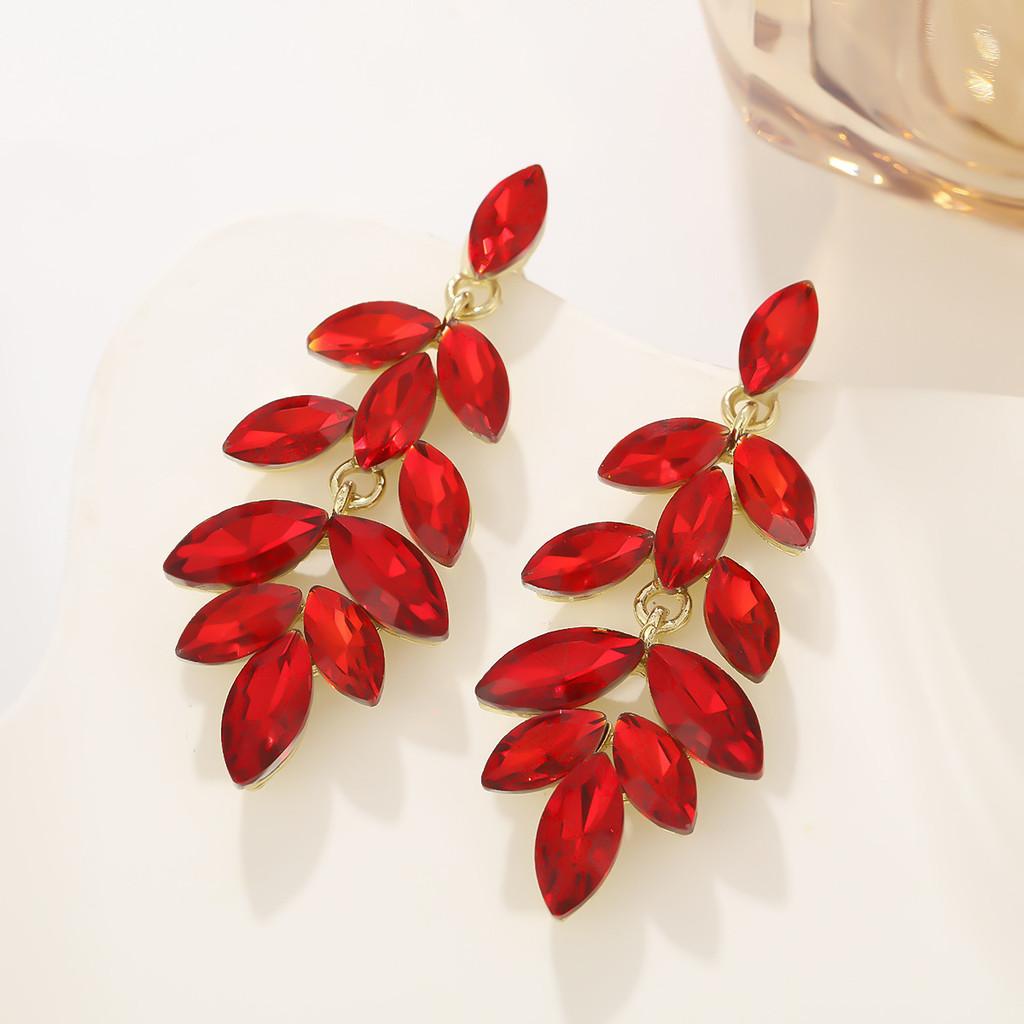 Geometric Alloy Drop Earrings With Leaf Design For Wedding And Bridal Celebrations