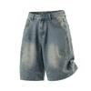 Pantaloncini di jeans a pieghe divise tridimensionali da uomo estivi alla moda marca lavaggio vintage larghi casual pantaloni a cinque punte