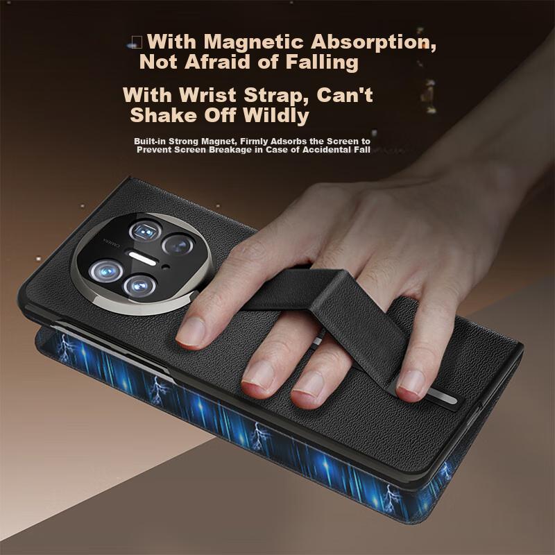 Wristband Drop-Resistant VersionPhone Case for Huawei Mate X5, Leather Flip Cover,, Lens Full Protection Case, Ultra-Thin Smart View Window