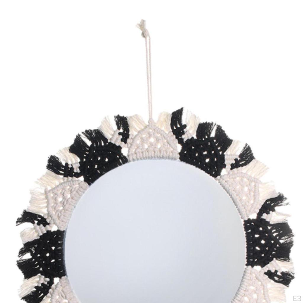 Aesthetic Nursery Mirror, Handwoven Boho Wall Decor Mirror for Bathroom Art