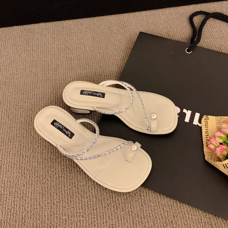 Rhinestone temperament set toe slippers women's summer wear 2025 high heels go out with skirts pinch feet with sandals