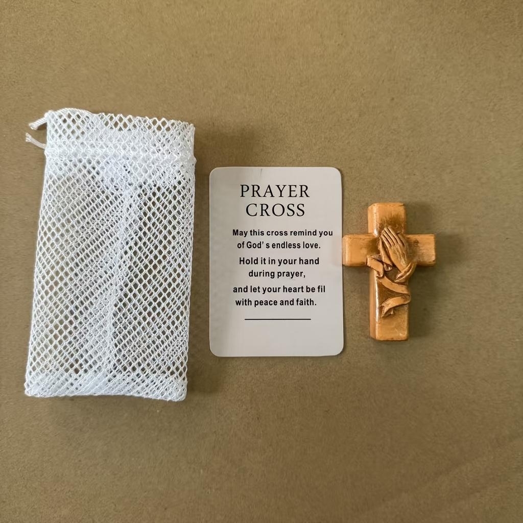 Resin 3D Pocket Prayer Cross with Holy Water Droplet Design & Prayer Card - Portable Christian Religious Gift,for Christ Symbol