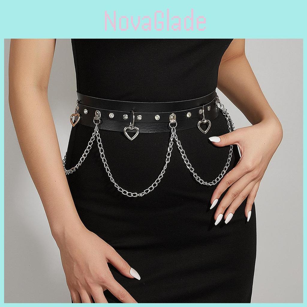 Black Chain Punk Belt Women Hip-hop Lace Patchwork Fashion Matching Dress Jacket Decoration Waist Seal