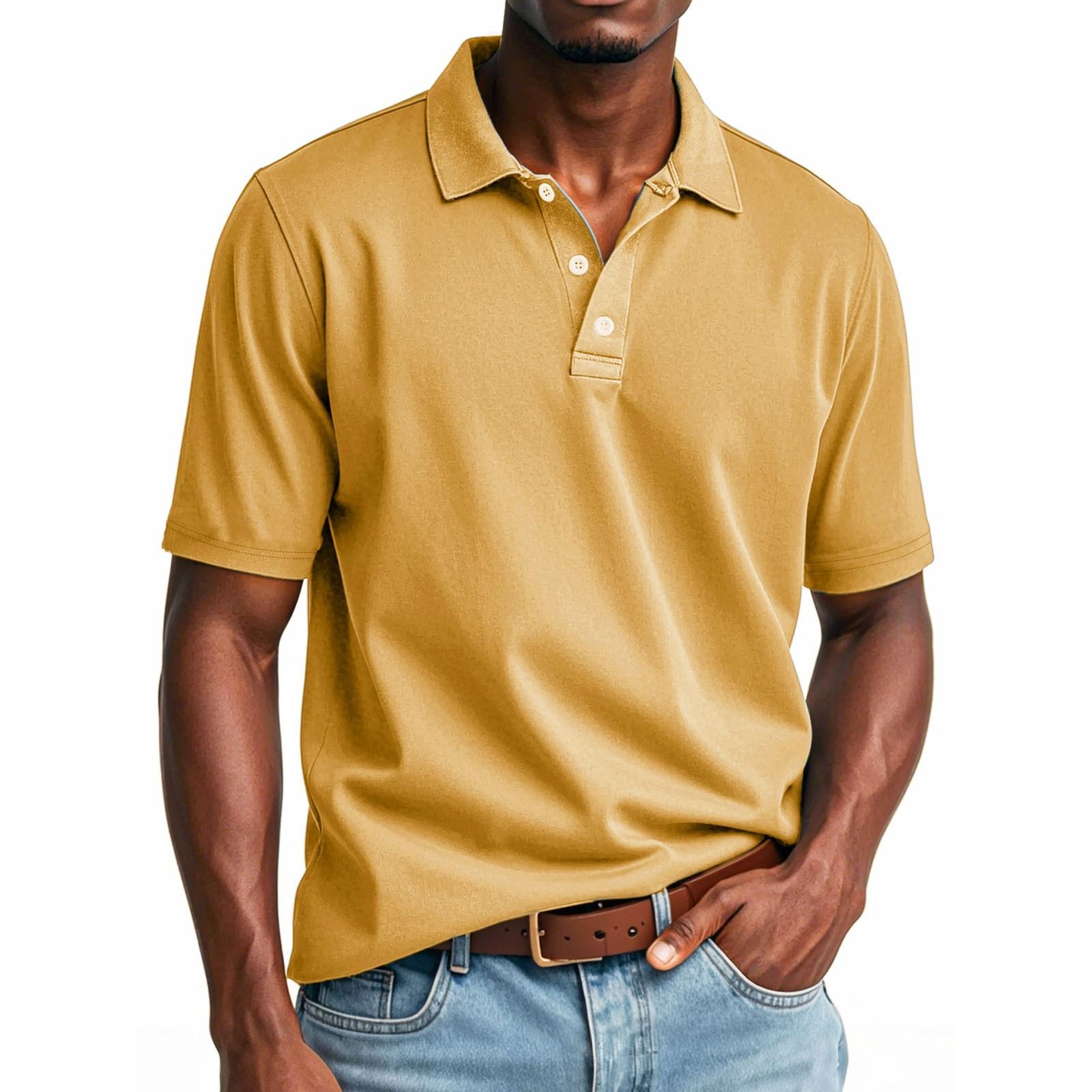 

Мужской летний однотонный топ с лацканами на пуговицах, свободный, с коротким рукавом M жёлтый