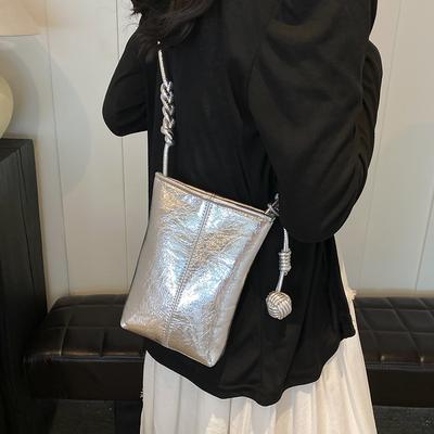 Neue lässige Messenger-Handytasche, einfache und modische silberne Umhängetasche, Damen-High-End-Minitasche