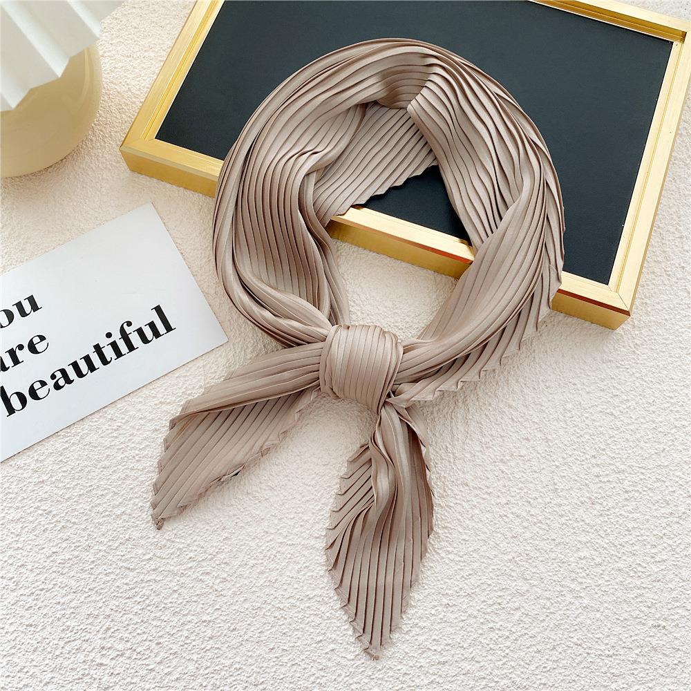 Crinkle Pleated Square Scarf Decorative Solid Color Crinkle Scarf Shawl Women Hijab Neckerchief Headscarf Thin Hair Tie Band