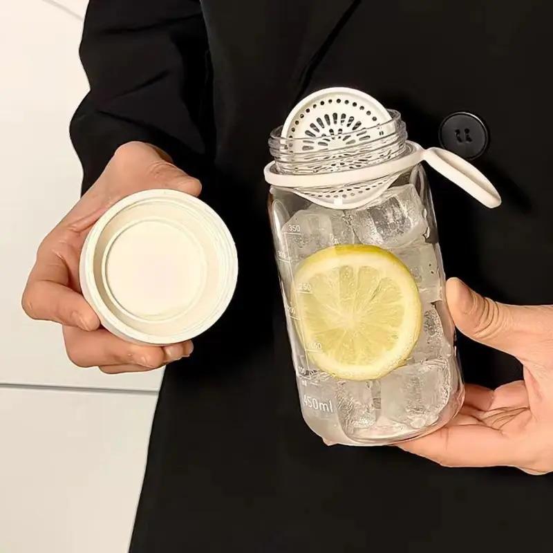 450ml Transparent Plastic Cup Transparent Lifting Rope Milk Water Bottles Fall Prevention Leakproof Drinking Water Bottle