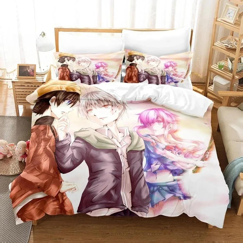 New 3D Printed Anime Bed Sheet Future Diaries Mirai Nikki Bedding Set Single Twin Full Queen King Size Bed Set Adult Kid Bedroom