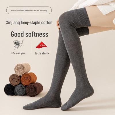 Calcetines Largos de Algodón Puro para Mujer: Por encima de la rodilla, Deportivo Negro, Estilos JK de Primavera y Otoño