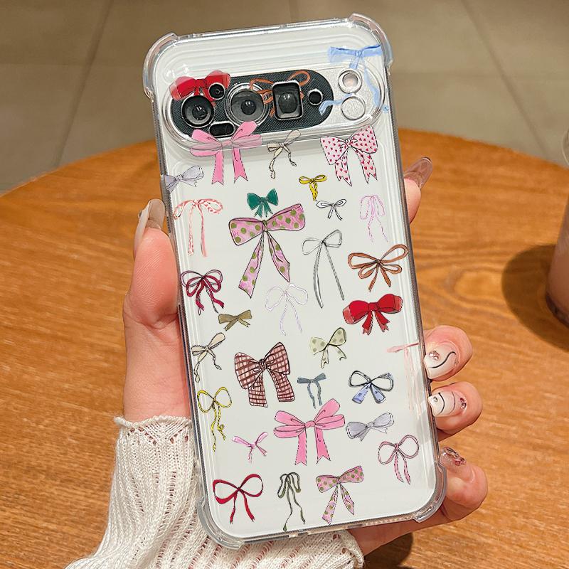 Pink Bowknots Pattern Case For Google Pixel 9 Pro XL 9A Shockproof TPU Silicone Clear Soft Cover