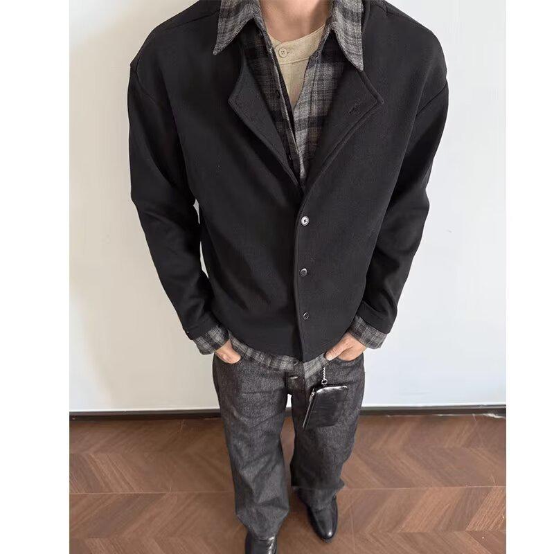 2025 Spring/Autumn Retro Faux Two-Piece Patchwork Knit Cardigan with Shirt Collar