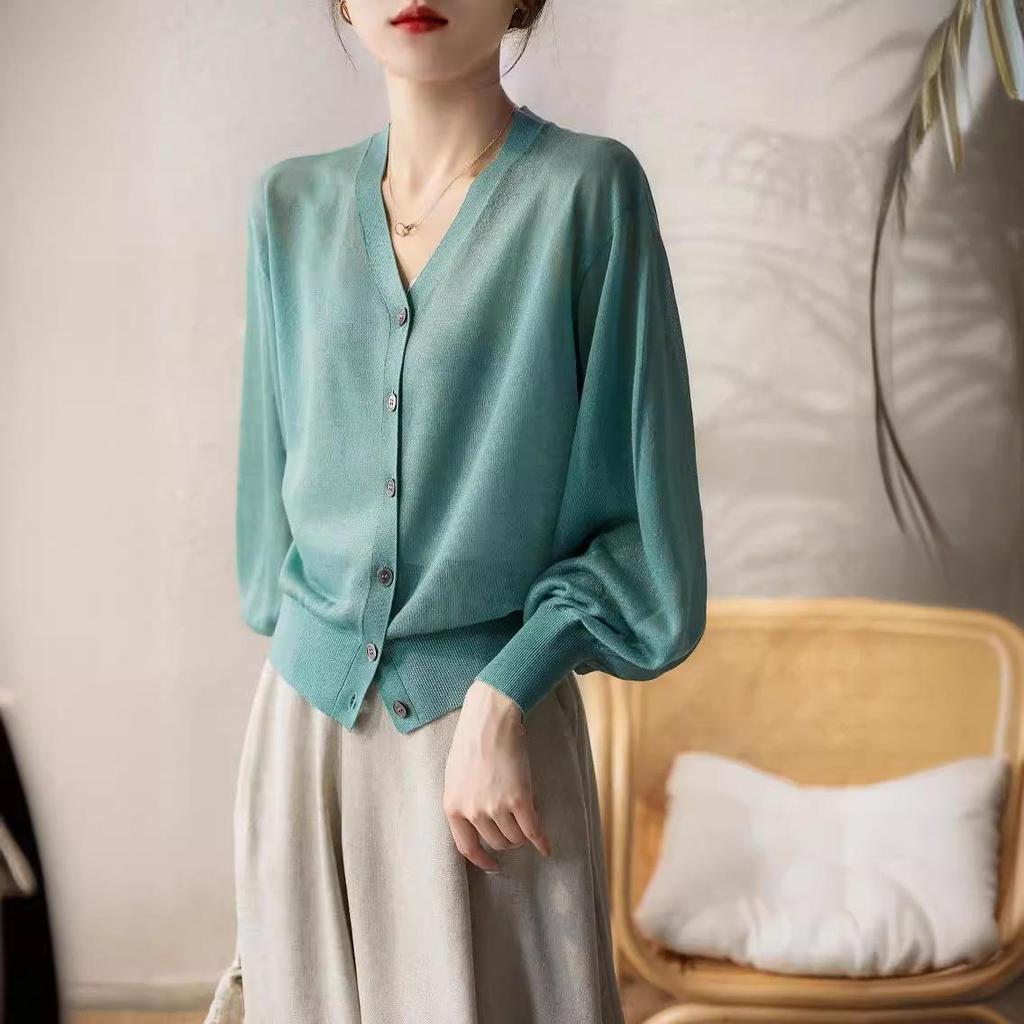 Women's Korean Style Ice Silk Knit Cardigan - Lightweight, Breathable, Sun Protection for Spring & Summer