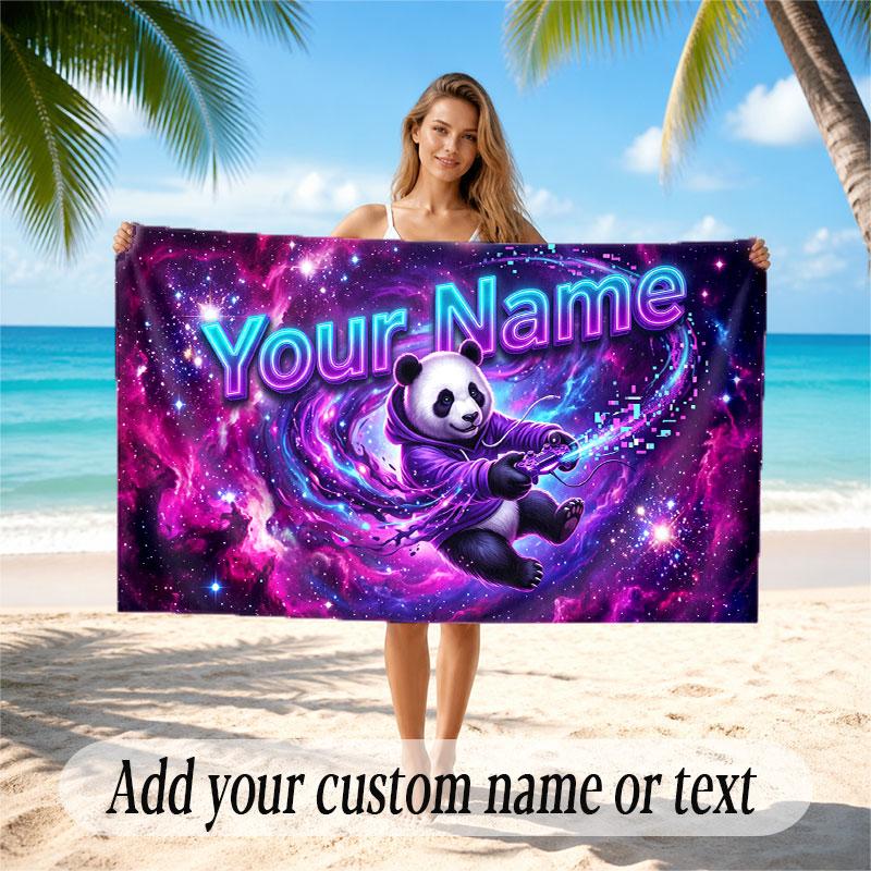 Space Cosmic Theme Soft Beach Towel Personalized Custom Name Text Towel Portable for Beach Pool Travel