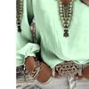 Lady's Vintage Western-style Printed Blouse, V-neck Long Sleeves, Suitable for Summer Vacations and Outdoor Gatherings