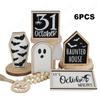 6Pcs Halloween Tiered Tray Decor Set Cute Wooden Sign Ghost Witches October 31Sign Bead Garland Halloween Theme Party Home Decor
