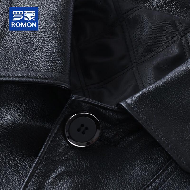 ROMON Men's Genuine Cowhide Leather Silk-Padded Lapel Jacket