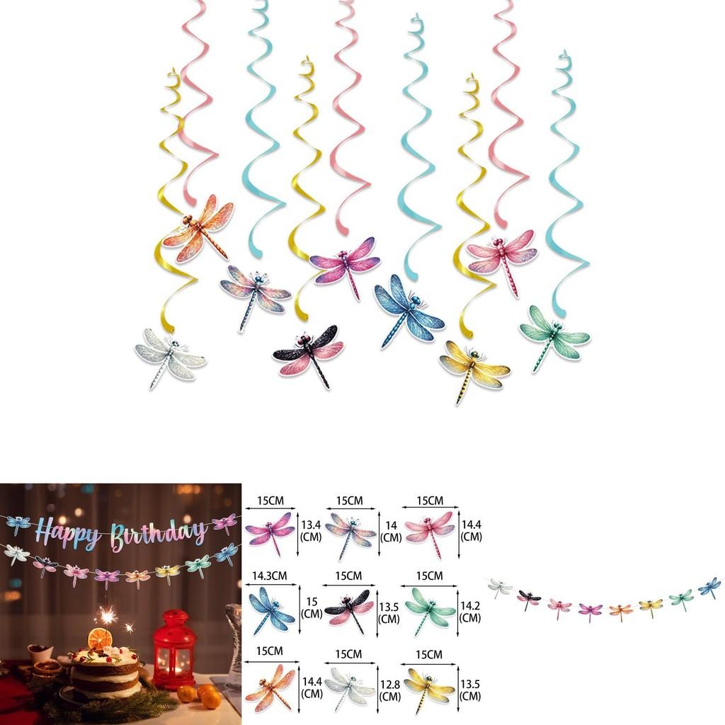 Decorações de Festa de Aniversário com Tema de Insetos e Libélulas Com Bandeirinhas Coloridas Giratórias e Etiquetas Penduradas Para Evento Infantil
