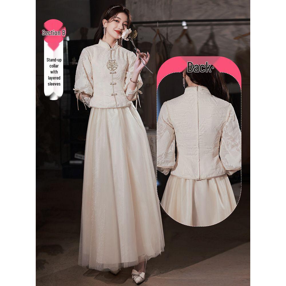 Champagne Bridesmaid Dress - Women's Winter To Summer Petite Gown with Enhanced Design