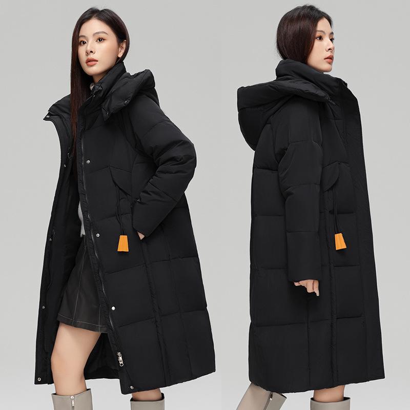 Stylish Winter Down Coat for Women: Long, Knee-length, Thick, Warm, with A Hood, Loose-fitting, and Designed for Protection From The Cold.