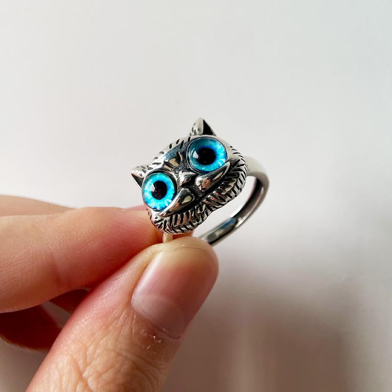 Retro Modrý Kočičí Prsten pro Ženy Gotický Slitina Zinku Sterlingová Slitina Zinku Nastavitelný Prsten Roztomilé Kotě Zirkon Trendy Unisex Doplňky Dárek