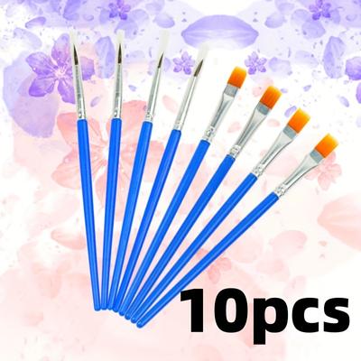 10Pcs Painting Brushes Set Art Round Flat Hair Nylon Hair Paint Brush Pen for Oil Acrylic Watercolor School Art Supplies