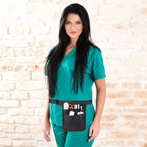 Samcos Nylon Waist Pouch, Tool Bag, Apron Bag, Waist Bag with Belt, Multi-Purpose Pockets (Black) for Childcare, Work, and More